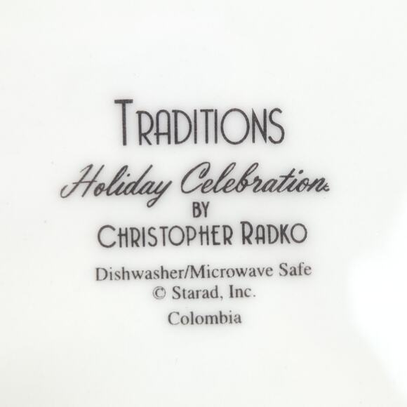 Vtg Christopher Radko Christmas Tree Dessert Plate Green Holly Traditional 2pcs - Picture 5 of 6